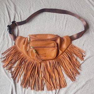 Fringe Tan Leather Waist Bag